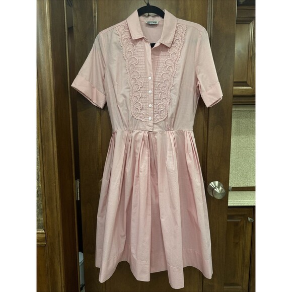 Pink 1960’s shirt waist Pleated Full Skirt Fit And Flare Dress Cay Artley - Picture 1 of 7